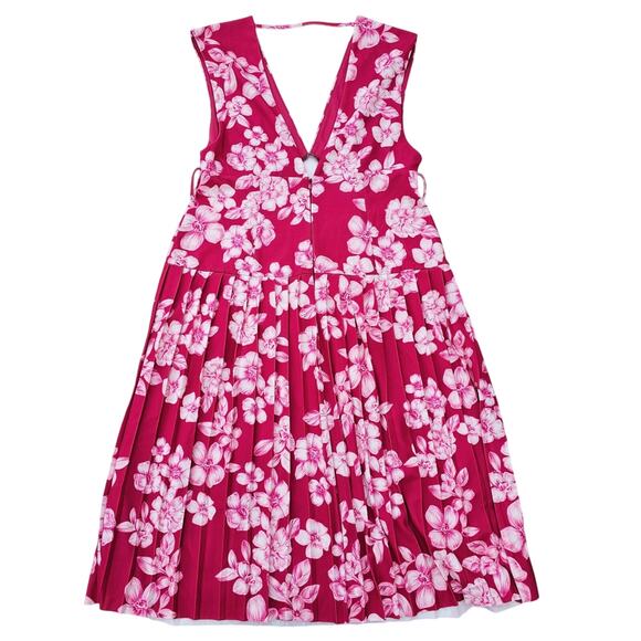 Pink Floral Dress ASOS Size 12 Plunge VNeck Belted Pleats Sleeveless Stretch - Picture 10 of 11